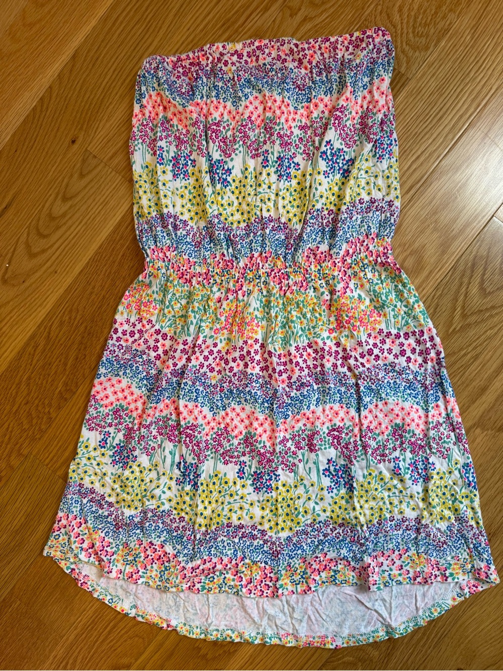 O'Neill White Multicolor Floral Strapless Smocked Mini Dress
